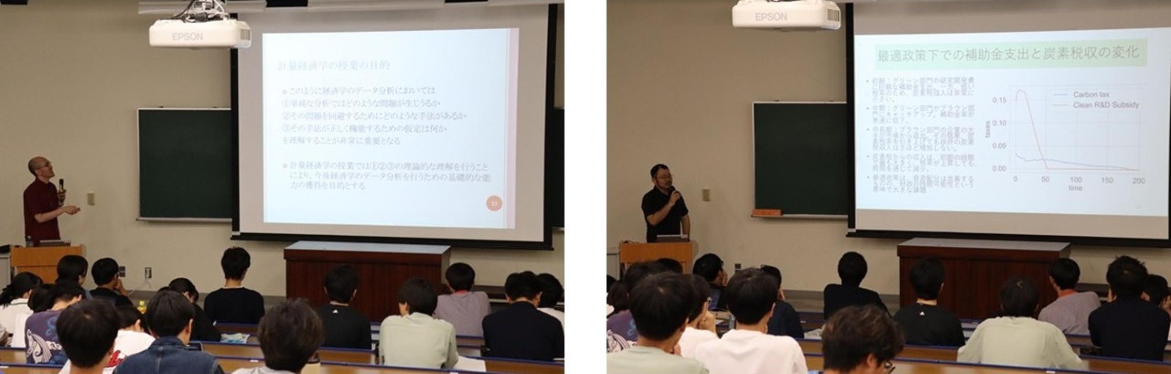 計量経済学の講義の様子／2日目のワークショップの様子